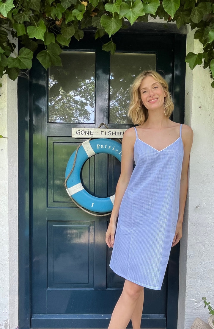 Nachthemd Céleste Vichy hellblau-weiss